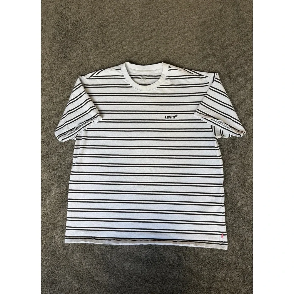 Levis Vintage Fit Striped T-Shirt Mens Large White Black Short Sleeve Cotton Tee